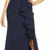 New Betsy & Adam Betsy & Adam Women'S Long Sleeveless Boat Neck Ruffle Side Slit Scuba Crepe Gown