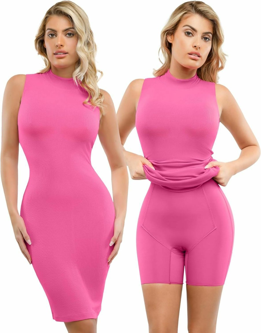 Wholesale Popilush Popilush Shaper Dress Midi Bodycon Dresses - Mock Neck Built In Shapewear Bra 9 In 1 Sleeveless Slip Dress For Women