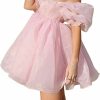 New Pejihota Womens Off-Shoulder Ruffled Fluffy Short-Sleeved Mesh Party Mini Princess Dress