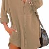 Best iGENJUN Igenjun Women'S Long Sleeve Beach Cover-Ups Button Down Oversized Tunic Dress Shirt Boho Dresses With Pockets