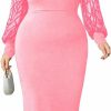 Hot WDIRARA Wdirara Women'S Plus Size Mesh Bishop Long Sleeve Mock Neck Split Back Maxi Dress