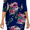 Hot Bdwinz Church Dresses For Women 3/4 Sleeve Ruffle Vintage Bodycon Cocktail Work Midi Pencil Dress