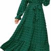 Clearance MASCOMODA Mascomoda Spring Dresses For Women 2024 Casual Swiss Dot V Neck Long Sleeve Maxi Dress Belted Long Flowy Wedding Guest Dress