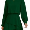 Hot LYANER Lyaner Women'S Casual Crewneck Long Sleeve Layered Ruffle Hem A Line Mini Dress