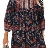 Clearance TEMOFON Temofon Women'S Boho Mini Dress: Summer Floral 3/4 Long Sleeve V Neck Flowy Loose Casual Beach Dresses