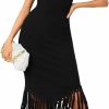 Clearance Floerns Floerns Women'S Asymmetrical Fringe Hem Sleeveless Bodycon Party Long Dress