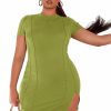 Hot Floerns Floerns Women'S Plus Size Short Sleeve Split Hem Party Bodycon Mini Dress