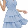 Best Byinns Byinns Women'S 2024 Summer V Neck Casual Mini Dress Short Ruffle Sleeve Layered Smocked Waist Flowy Wedding Guest Short Dress