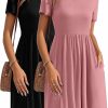 New Riyiper 2 Pcs Women'S Short Sleeve Empire Waist Dresses V Neck Loose Swing Pleated Dress With Pockets