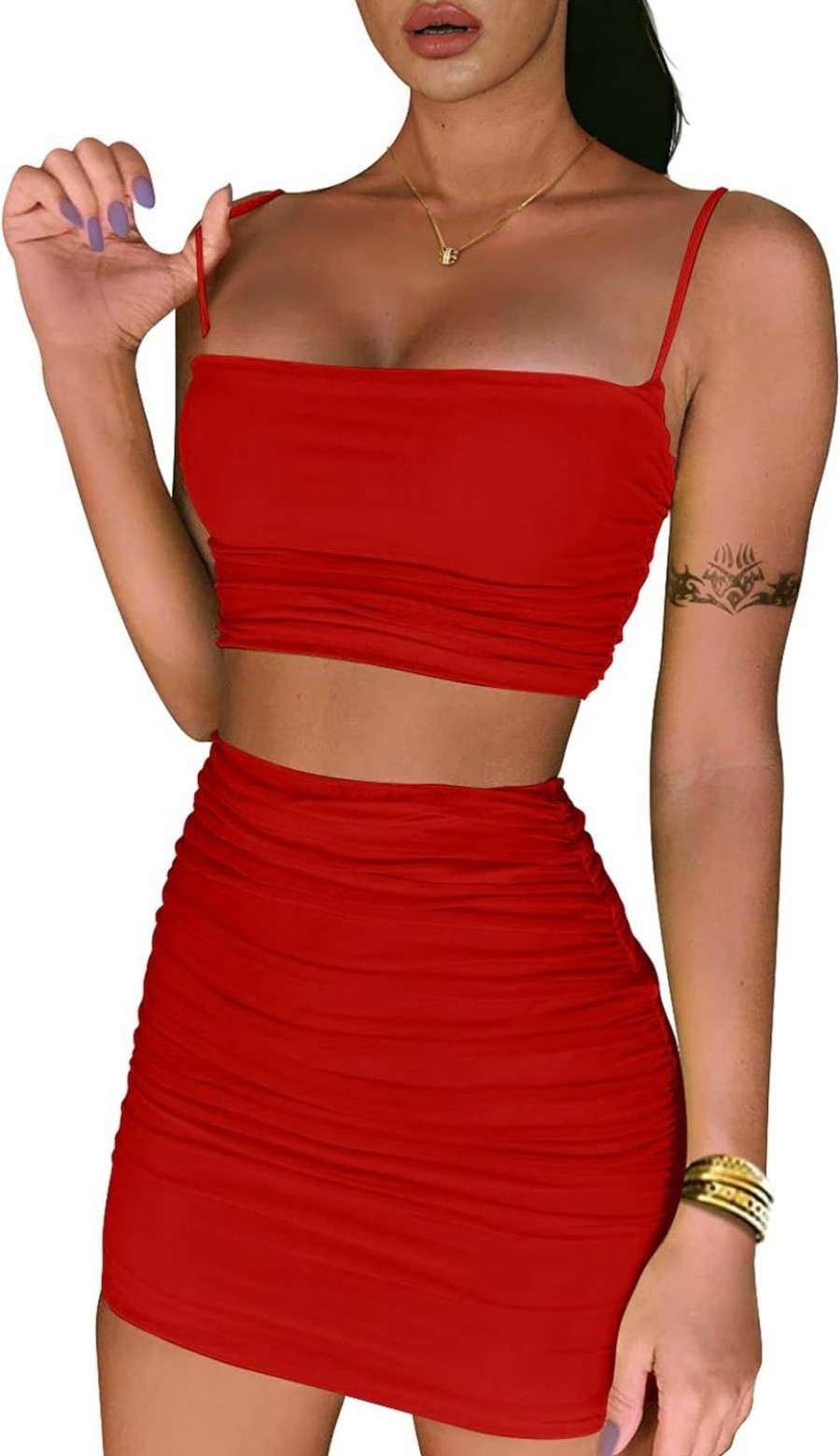 Best BEAGIMEG Beagimeg Women'S Ruched Cami Crop Top Bodycon Skirt 2 Piece Outfits Dress