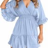 Best Aoysky Aoysky Womens V Neck Casual Dresses Summer Loose High Waist Ruffle Pleated Cute Mini Short Dress