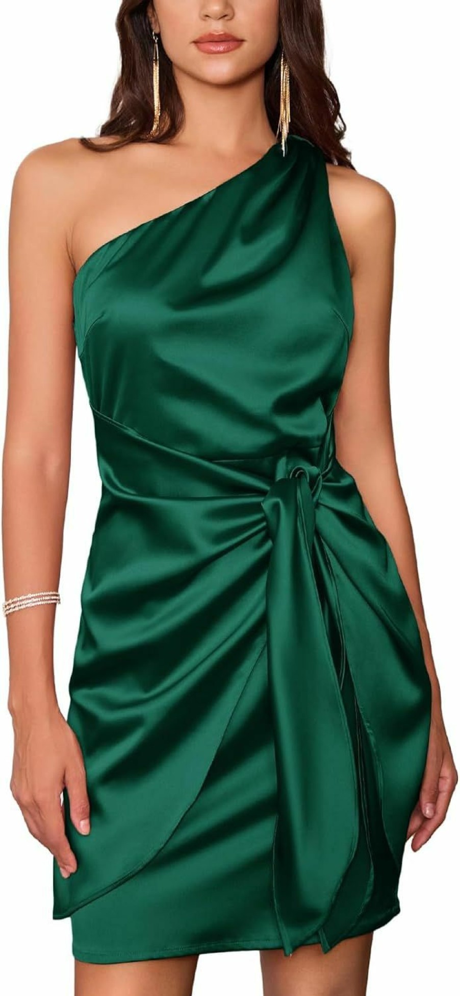 Online GRACE KARIN Grace Karin Women Satin Dress Cocktail One Shoulder Sleeveless Bodycon Tie Waist Party Mini Dresses