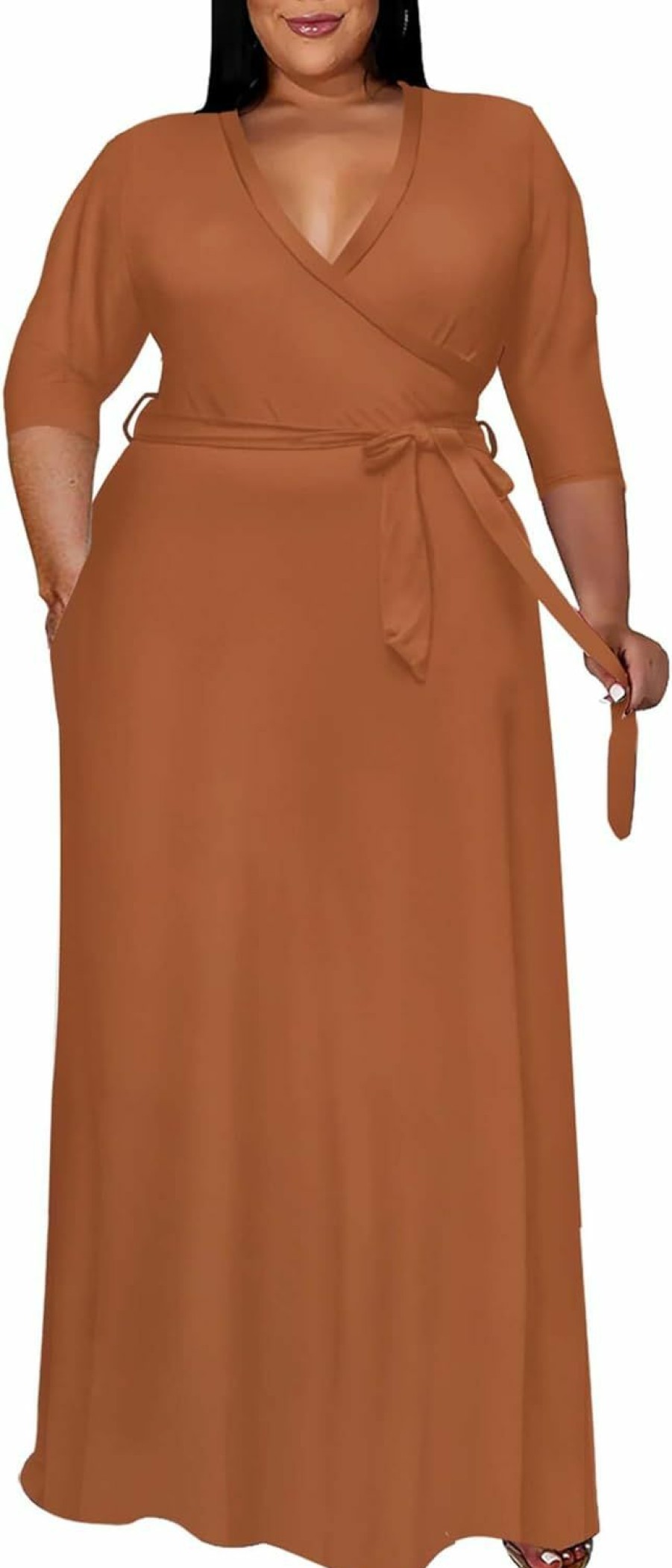 New Runwind Runwind Plus Size Dress For Women - 3/4 Sleeve V Neck Printing Maxi Dresses For Women (Xl-6Xl)