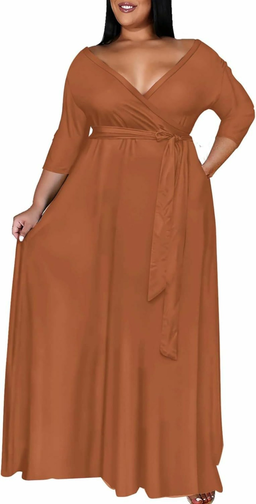 New Runwind Runwind Plus Size Dress For Women - 3/4 Sleeve V Neck Printing Maxi Dresses For Women (Xl-6Xl)