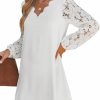 Clearance CUPSHE Cupshe Women'S Mini Dress Scalloped V Neck Lace Appliques Long Sleeve Loose Fit A Line Casual Dress