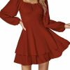 Online LYANER Lyaner Women'S Lantern Long Sleeve Wrap Tie Back Square Neck Double Layer Ruffle Hem A Line Short Mini Dress