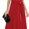 New Mansy Mansy Women'S Elegant Wrap V Neck Lantern Sleeve Bulted Pleated Flowy Maxi Long Dress