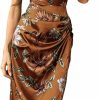 Best WDIRARA Wdirara Women'S Floral Print Cowl Neck Sleeveless Ruched Split Thigh Satin Cami Summer Dress