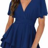 New Nova In Sky Nova In Sky Womens Sexy Deep V Neck Short Sleeve Tie Waist Ruffle Hem Flowy Swing Mini Short Wrap Dress