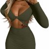 Hot XXTAXN Women'S Sexy Bodycon Deep V Neck Long Sleeve Cut Out Club Mini Dress