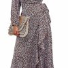 Wholesale PRETTYGARDEN Prettygarden Women'S Long Sleeve Vintage Flowy Dress Floral Print V-Neck Maxi Dresses With Belt