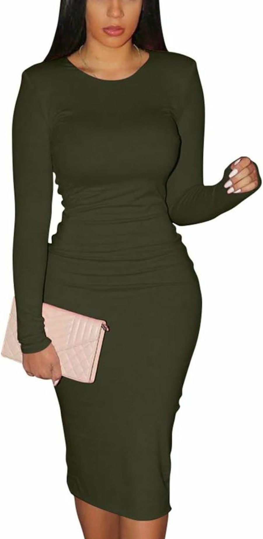 Online XXTAXN Women'S Sexy Bodycon Long Sleeve Round Neck Work Office Midi Pencil Dress