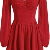 Wholesale Verdusa Verdusa Women'S Long Sleeve Sweetheart Neck Lantern Sleeve Ruched Bust Ruffle Trim Mini Dress