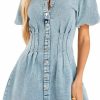 Wholesale KDF Kdf Summer Denim Dress For Women Puff Sleeve Slim Fit Jean Dresses For Women 2024 Casual