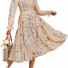 Clearance Amegoya Amegoya Women'S Boho Flowy Long Sleeve Square Neck Floral Midi Dress Smocked Spring Fall Wedding Guest Dresses