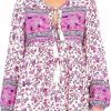 Clearance R.Vivimos R.Vivimos Womens Long Sleeve Floral Casual Print Cotton Mini Tunic Dress