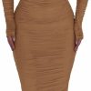 Clearance PRETTYGARDEN Prettygarden Women'S Fall Off Shoulder Maxi Bodycon Dress Long Sleeve Ruched Fitted Club Dresses With Slit