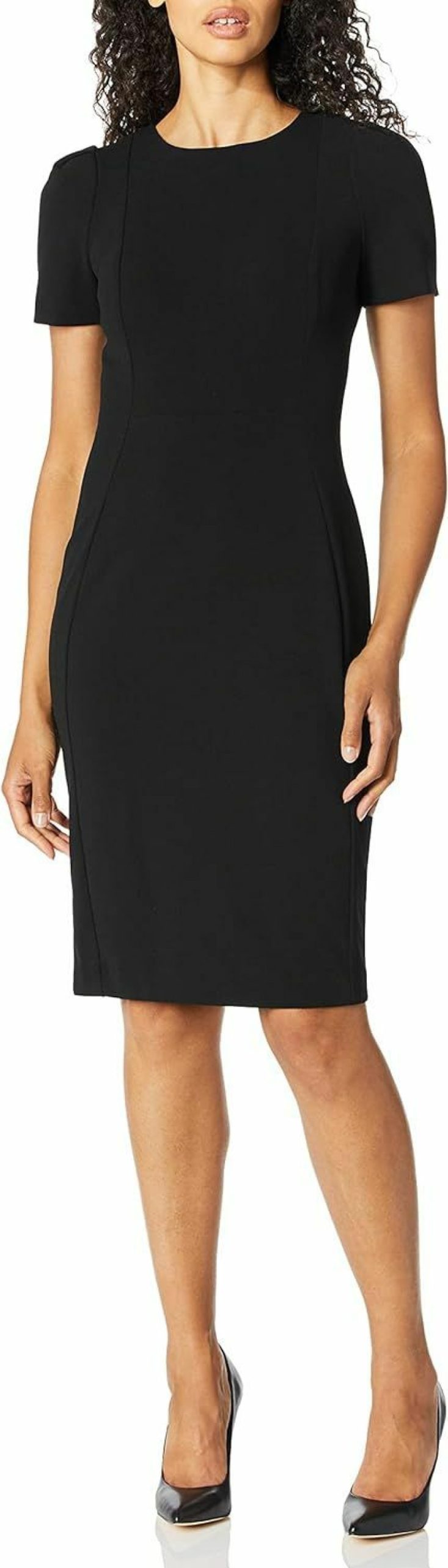 Best Calvin Klein Calvin Klein Women'S Short Sleeved Princess Seamed Sheath Dress (Standard And Petite)