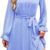 Online PRETTYGARDEN Prettygarden Women'S Casual Spring Fall Dresses Long Puff Sleeve V Neck Pleated Ruffle Flowy Belted Dress