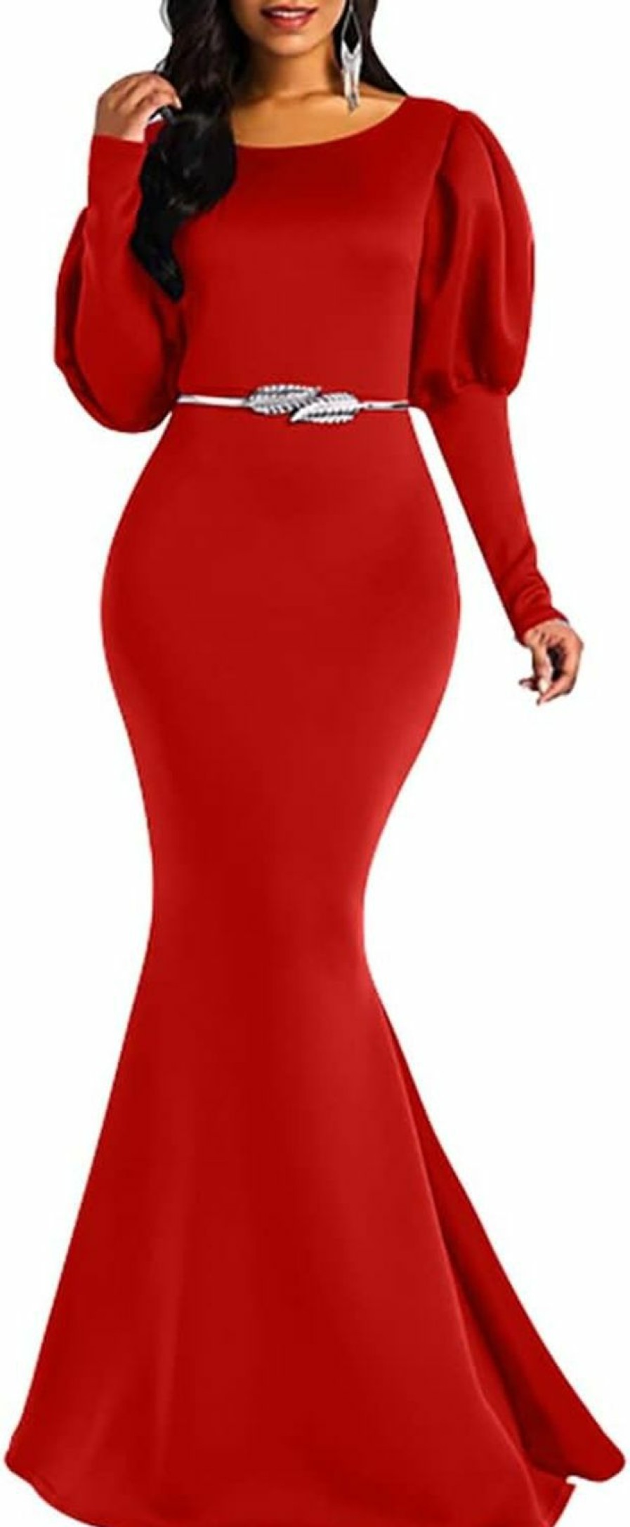 Wholesale Memoriesea Memoriesea Women'S Elegant Long Puff Sleeve Crew Neck Bodycon Mermaid Evening Gown Maxi Dress