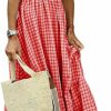 Wholesale chouyatou Chouyatou Women'S Retro Plaid Smocked Dress Spaghetti Strap Flounce Long Dress