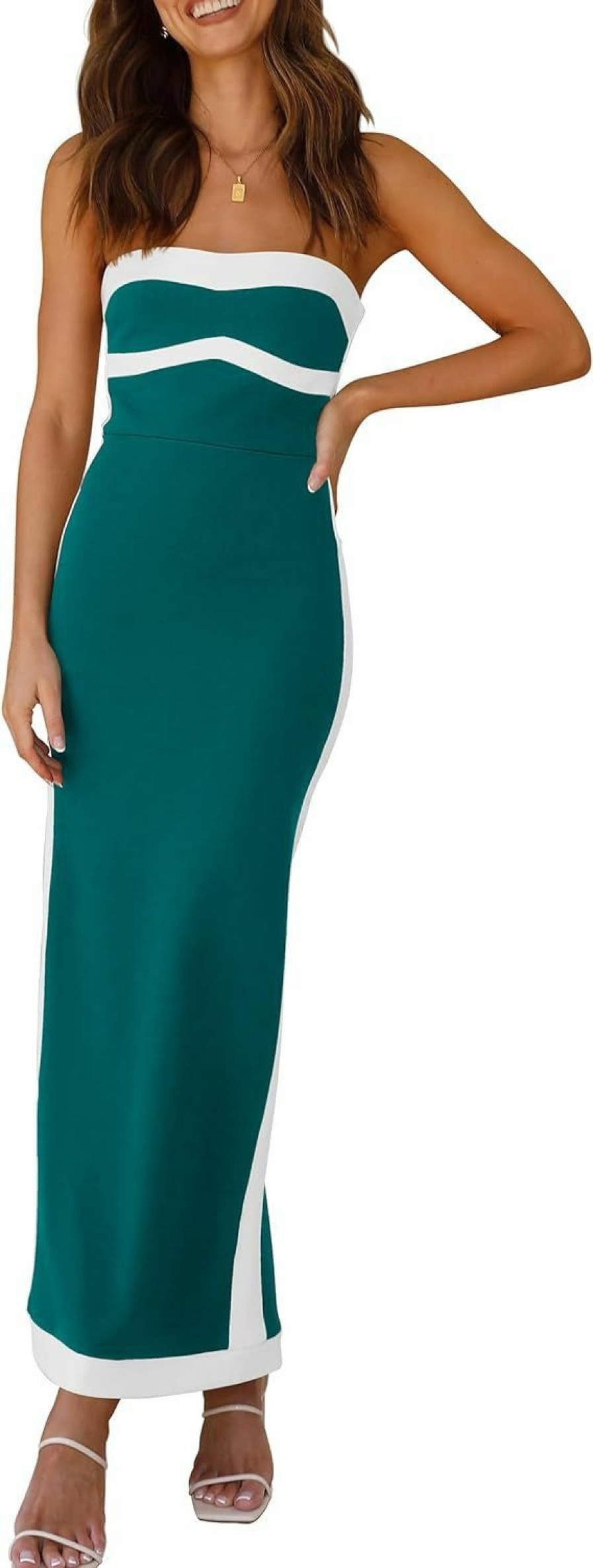 New PRETTYGARDEN Prettygarden Women'S Summer Long Bodycon Dress Sexy Strapless Back Slit Cocktail Party Tube Maxi Dresses