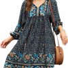 Wholesale Qearal Qearal Womens Casual V Neck 3/4 Sleeve Boho Floral Printed Loose Short Mini Summer Beach Dress