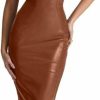 Online XLLAIS Women'S Faux Pu Leather Bodycon Maxi Dress Sexy Boatneck Tank Long Dresses