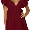 Online Teurkia Teurkia Women'S Summer Deep V Neck Dresses A Line Pleated Short Sleeve Backless Beach Dress