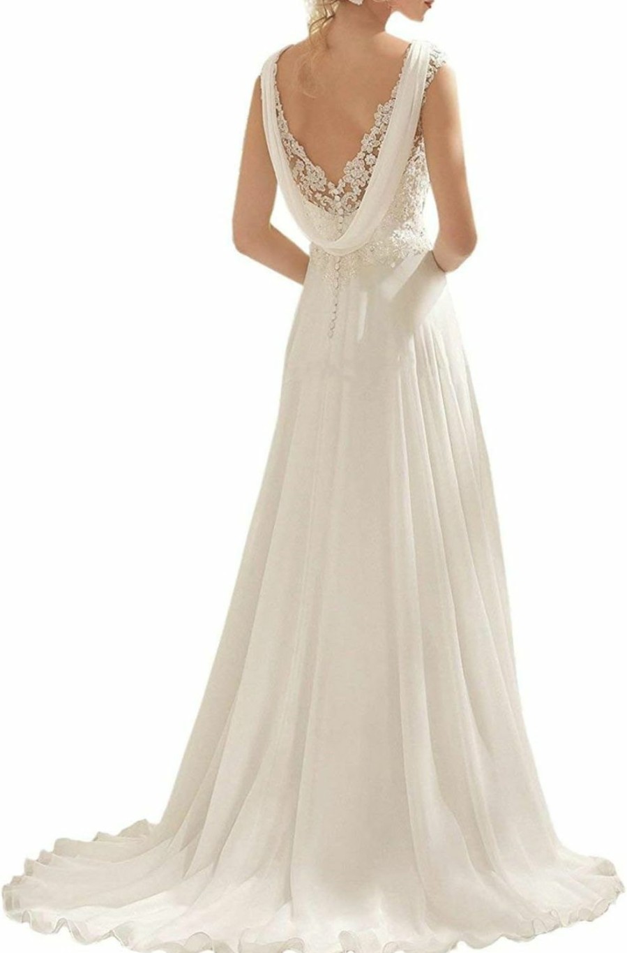 New Abaowedding Abaowedding Women'S Wedding Dress Lace Double V-Neck Sleeveless Evening Dress