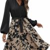 Best Verdusa Verdusa Women'S Lantern Sleeve Floral Print V Neck Belted A Line Midi Flared Dress