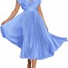 Online MASCOMODA Mascomoda Elegant Satin V Neck Pleated Midi Dress Short Sleeve Formal High Waisted Flowy Long Summer Dresses For Women 2023