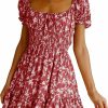 Best Imily Bela Imily Bela Womens Summer Dress Ruffle Sleeve Sqaure Neck Smocked Sun Dress Casual Boho Beach Floral Mini Dress