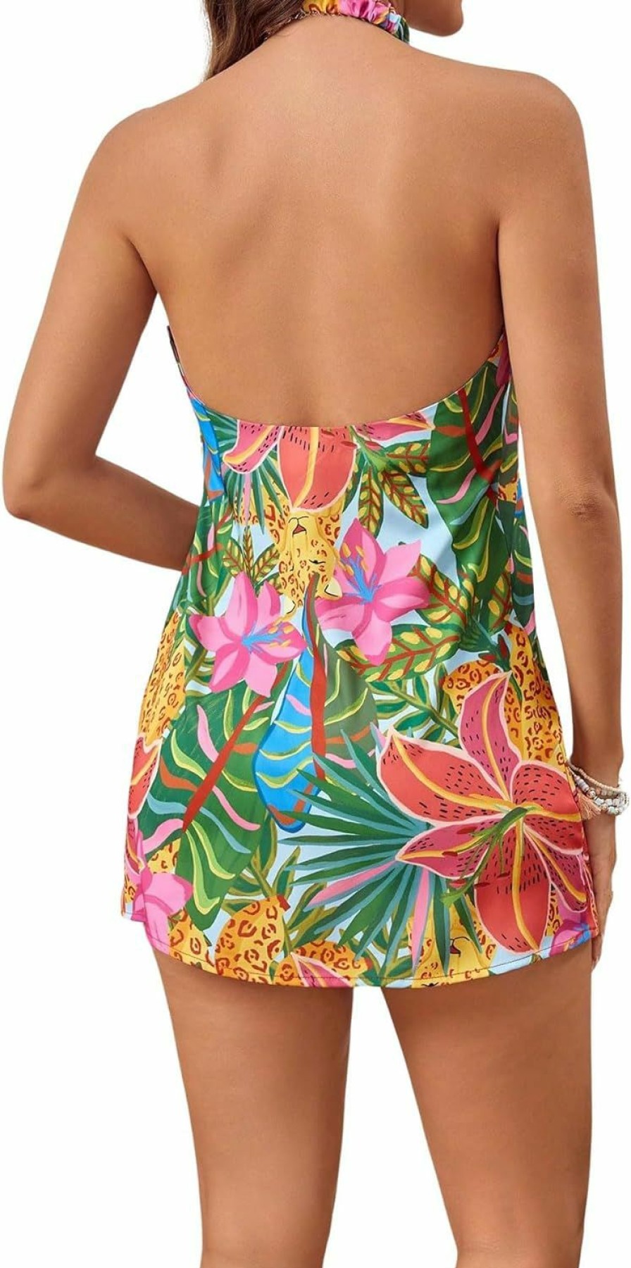 Best SOLY HUX Soly Hux Women'S Tropical Print Crisscross Halter Backless Dress Sleeveless Boho Mini Dresses