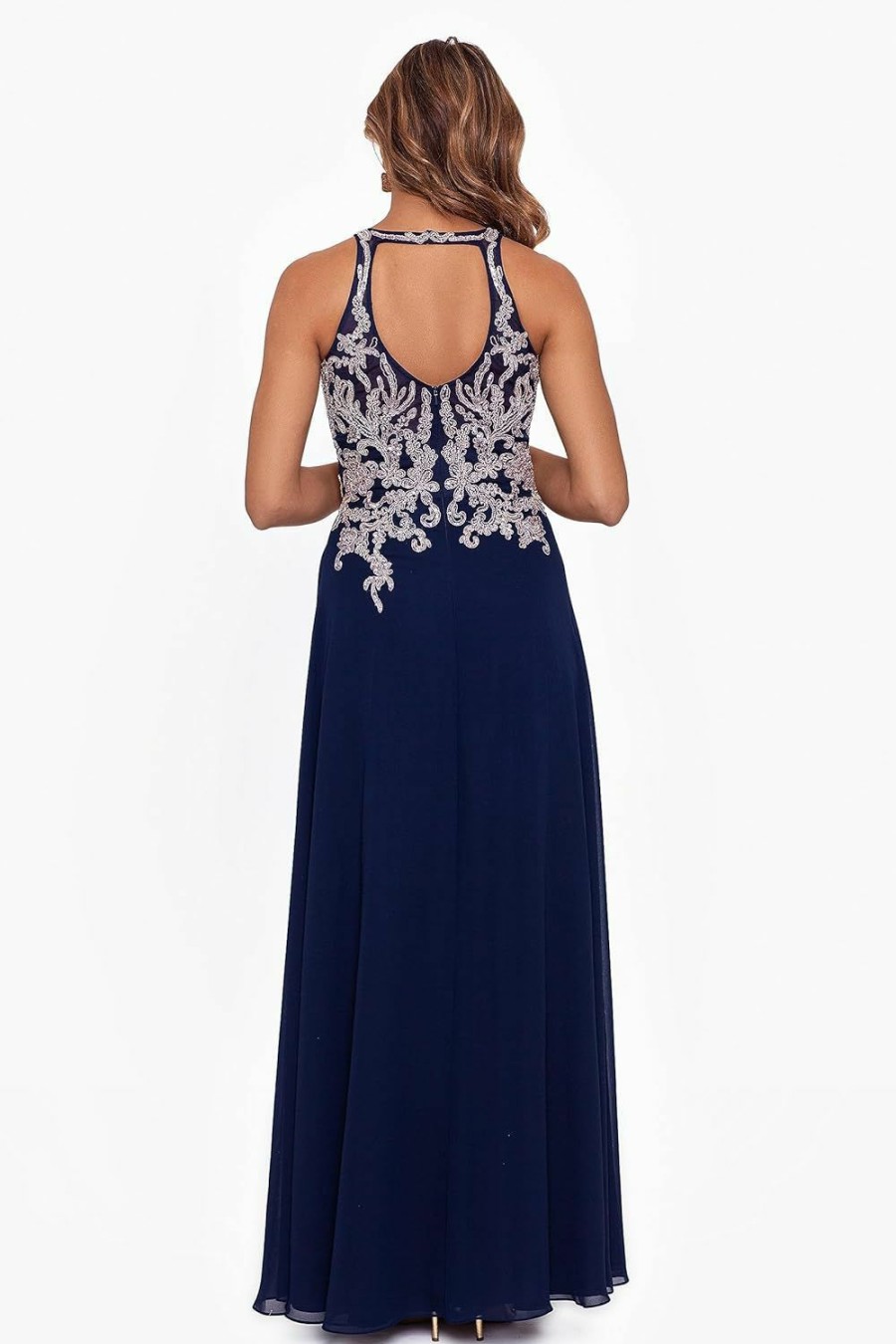 Online Betsy & Adam Betsy & Adam Women'S Long Chiffon Beaded Halter Dress With Open Back