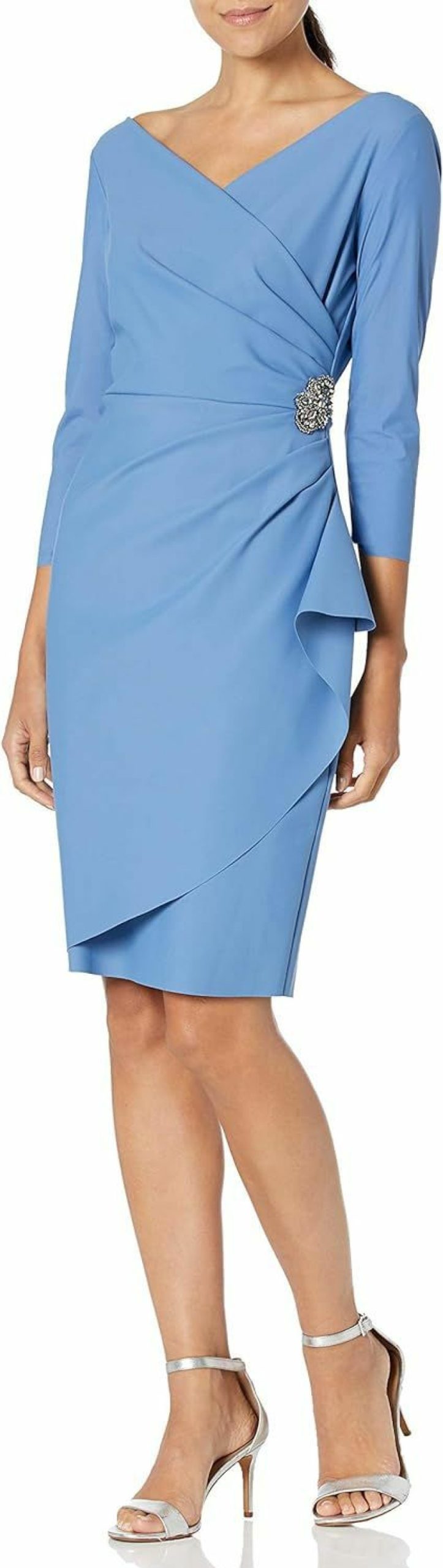 Best Alex Evenings Alex Evenings Women'S Slimming Short Sheath 3/4 Sleeve Dress With Surplus Neckline