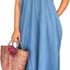 New Chuanqi Chuanqi Womens Summer Spaghetti Strap Dresses Casual Denim Deep V Neck Loose Maxi Dress