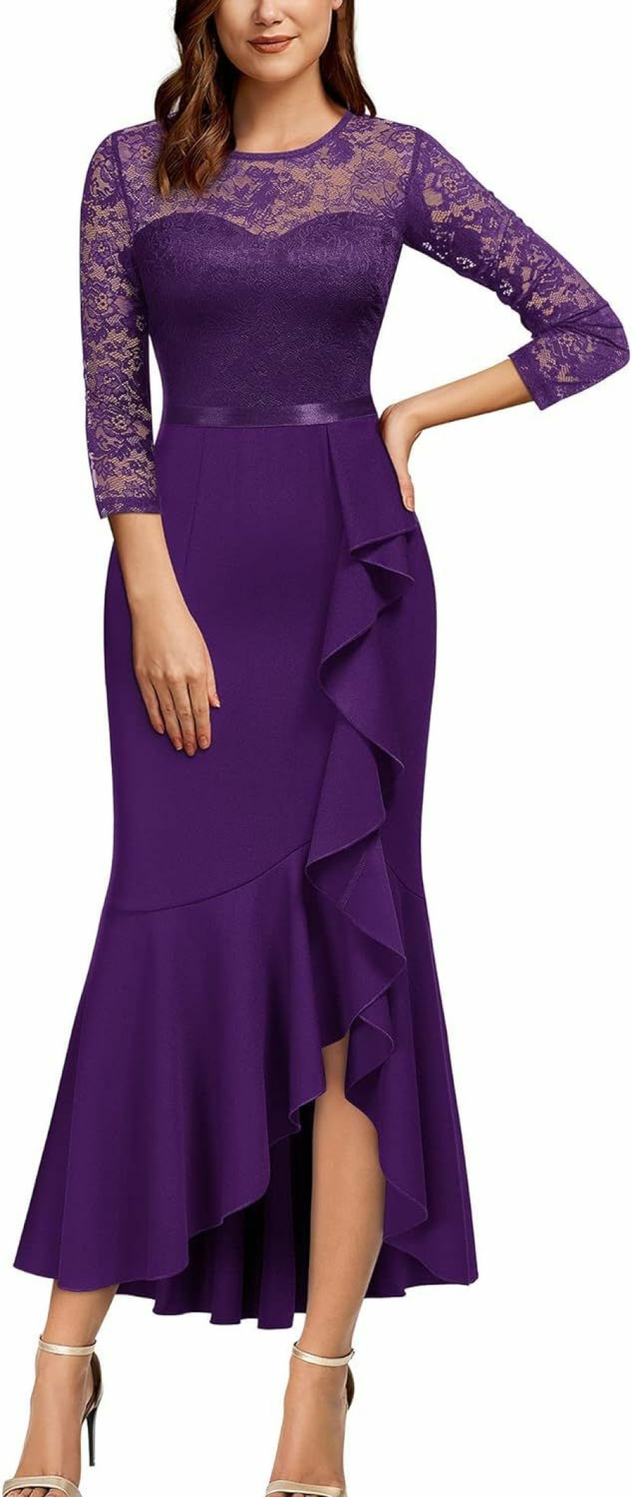 Hot MISSMAY Missmay Women'S Classy Floral Lace Ruffle Formal Bridesmaid Long Dress