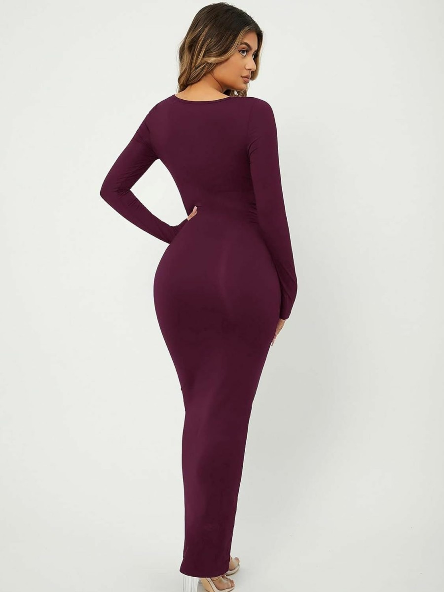 Wholesale Floerns Floerns Women'S Solid Long Sleeve Scoop Neck Bodycon Pencil Maxi Dress