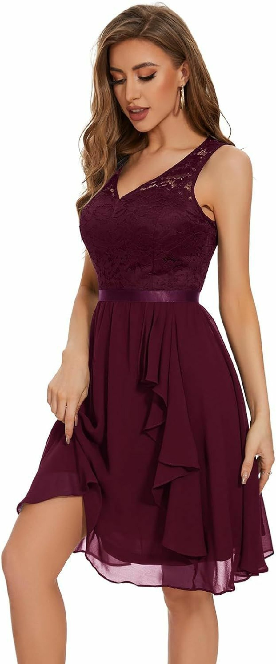 Online Meetjen Meetjen Women'S Elegant Floral Lace Sleeveless Handkerchief Hem Asymmetrical Cocktail Party Swing Dress